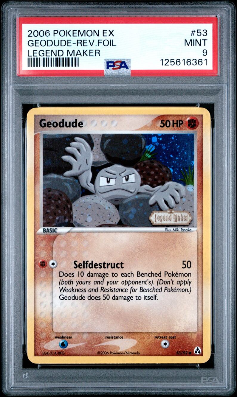 PSA 9 MINT Geodude 53/92 Pokémon EX 2006 Legend Maker Reverse Holo Rare Stamped